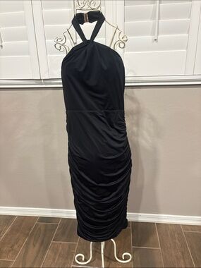 Black Halter Ruched Bodycon Dress - Women's